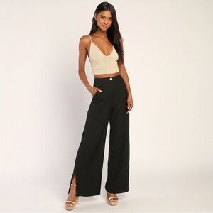 NWT Lulus Jet Stream Black High-Waisted Wide-Leg Pants - Size M